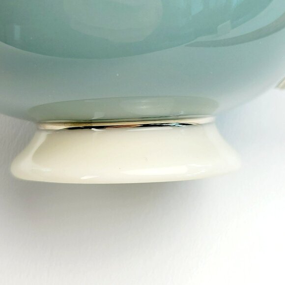 Lenox Kingsley Teacup & Saucer Teal Band Platinum Trim Floral Center c1954-79 - Picture 8 of 14